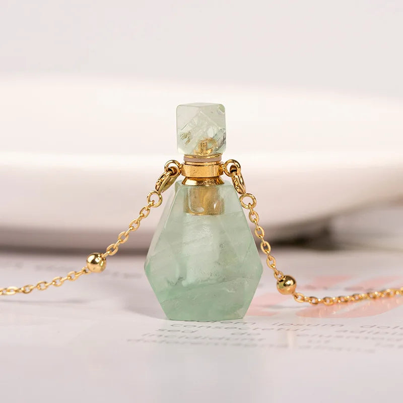 Natural Crystal Perfume Bottle Pendant Gemstone Essential Oil Bottle Necklace Aromatherapy Secondary image